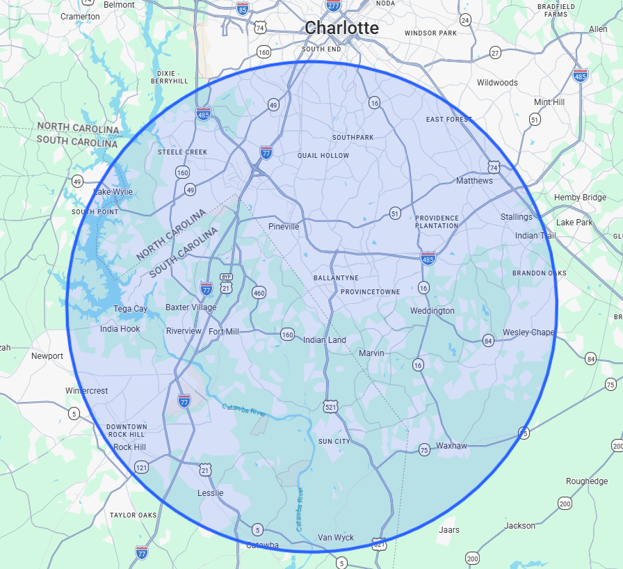 Queen City Windshield Service Area Map